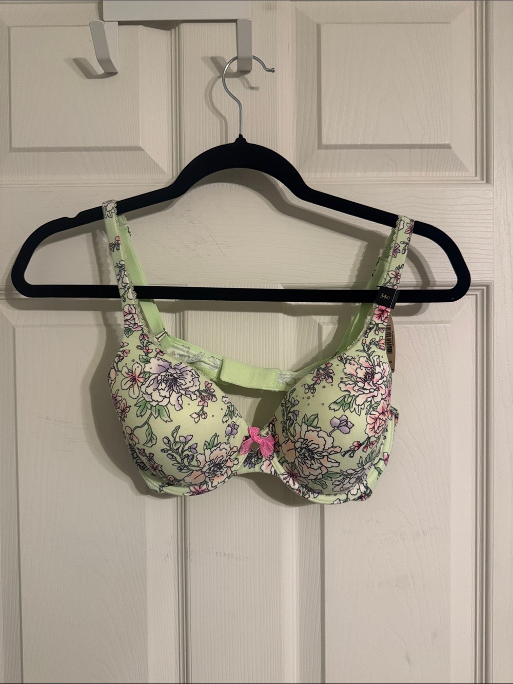 Victoria's Secret Light Green Floral Underwire Bra with Pink Bow